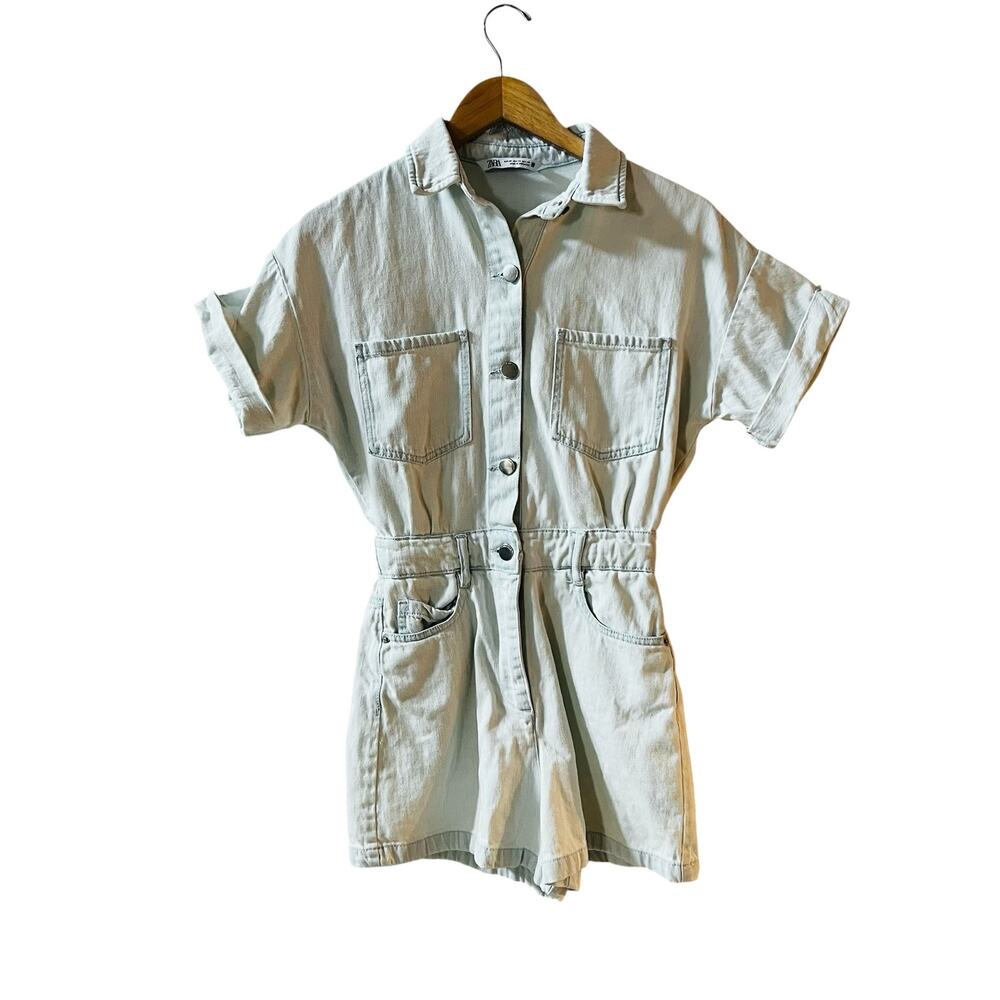 Zara Light Wash Jeans Romper Overalls Size XS